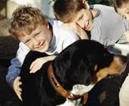 Children Hugging Dog